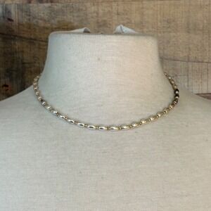 Mixed Metal Rice Bead Choker Necklace Silver Gold Tone Two Tone 16-18 Inch